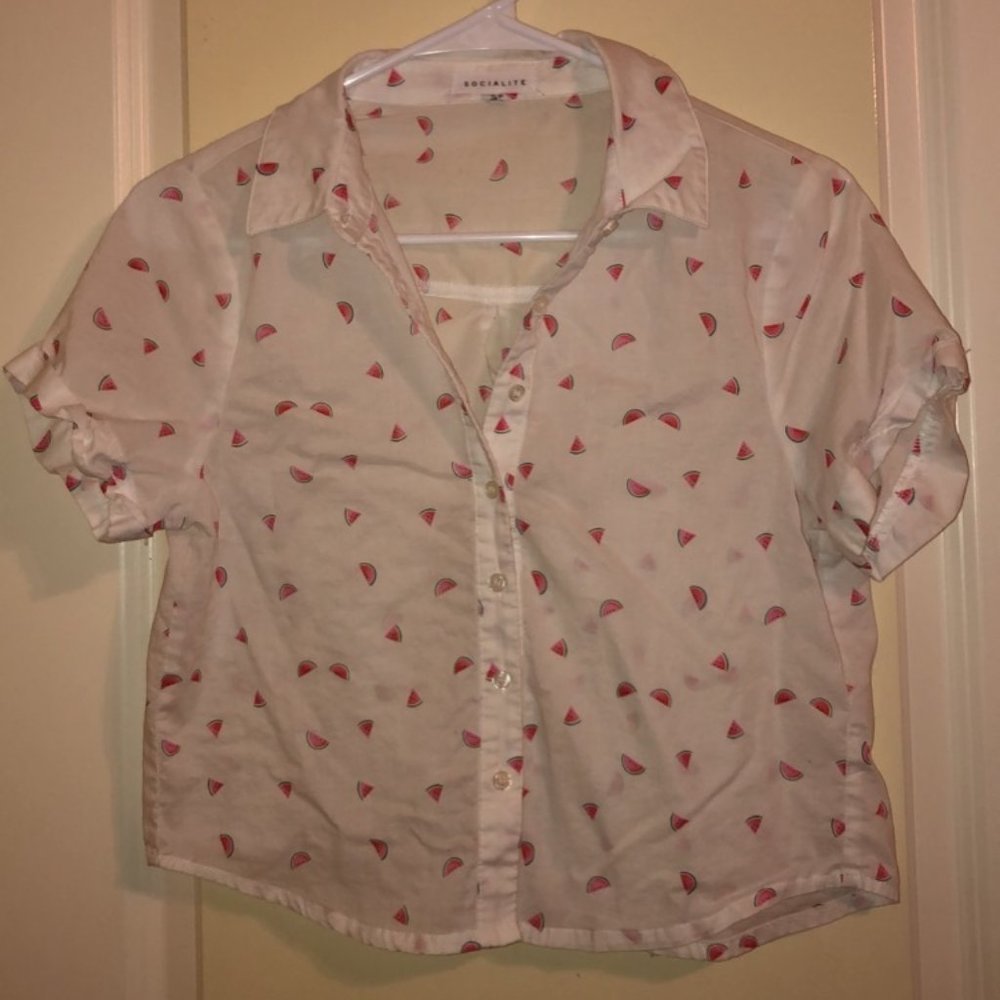 cropped watermelon button up